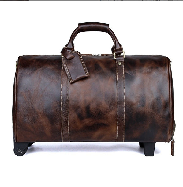 Large Capacity Cowhide Travel Trolley Bag