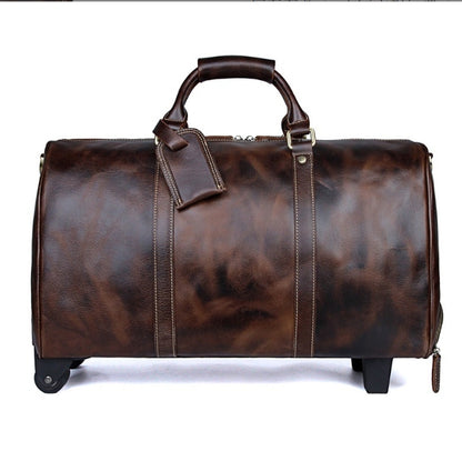 Large Capacity Cowhide Travel Trolley Bag