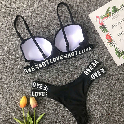 Women's Sexy Letter Print Bikini Swimsuit valentine couple date night gift