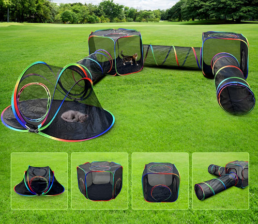 IKARE Cat Tunnel for Indoor Cats 6 in 1 Outdoor Cat Enclosure Tent with Tunnel Foldable Pet Pop Up Tent Playpen House for Rabbits Ferrets Puppy and Small Animals
