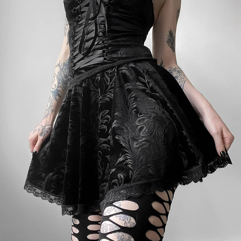 Korean Velvet Print Slim Sexy Skirt woman women date couple party night clubbing nightclub