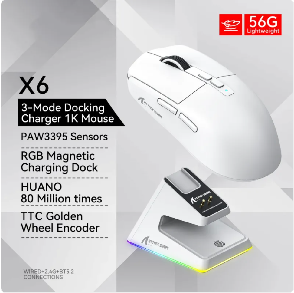 X6 Lightweight Wireless Gaming Mouse with charging dock