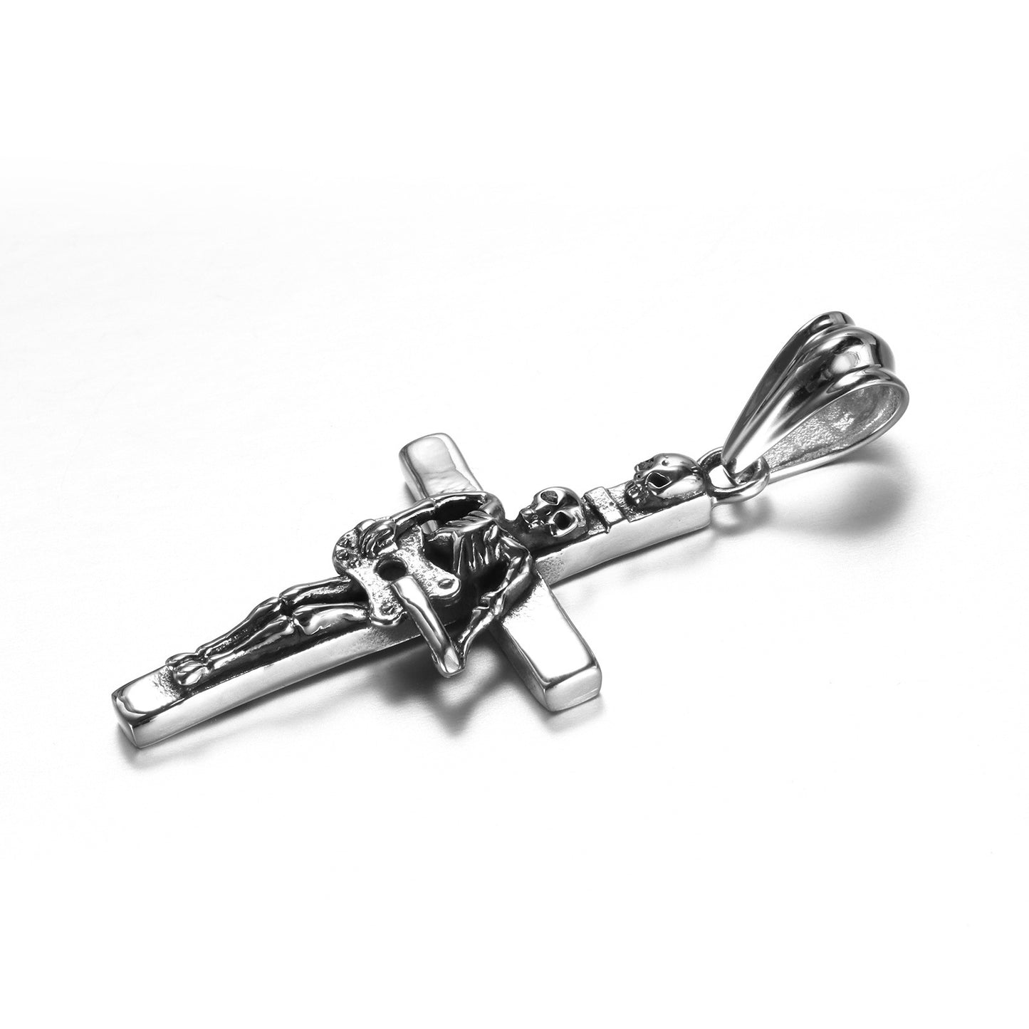 Men Punk Skull Guitar Cross Pendant Necklace Gift stainless steel