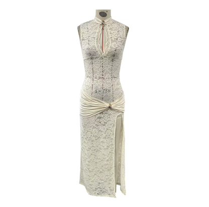 Sexy Lace Hollow Out Slit Dress valentine couple date night gift