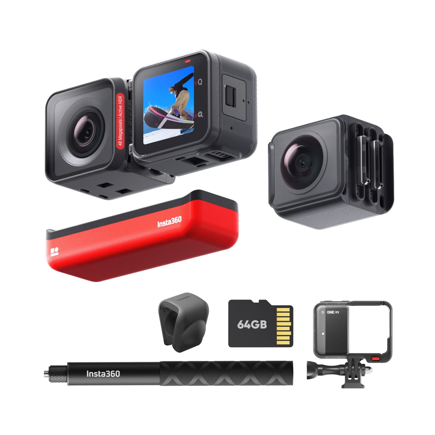 Insta360 ONE RS Twin Edition – Waterproof 4K 60fps Action Camera & 5.7K 360 Camera with Interchangeable Lenses Stabilization 48MP Photo Active HDR AI Editing