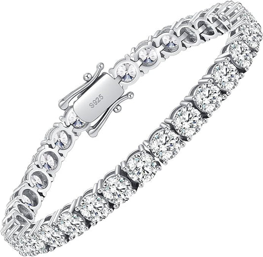 Moissanite Tennis Bracelet 10.5 - 14 Carats Lab Grown Diamond Tennis Bracelet for Women 18k White Gold Plated 925 Sterling Silver Mens Bracelet 4mm D Color VVS1 Round Cut Moissanite Bracelet for Women