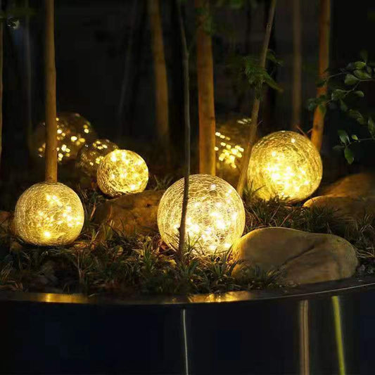 Solar powered Crack texture ball shape outdoor Light with Light Control