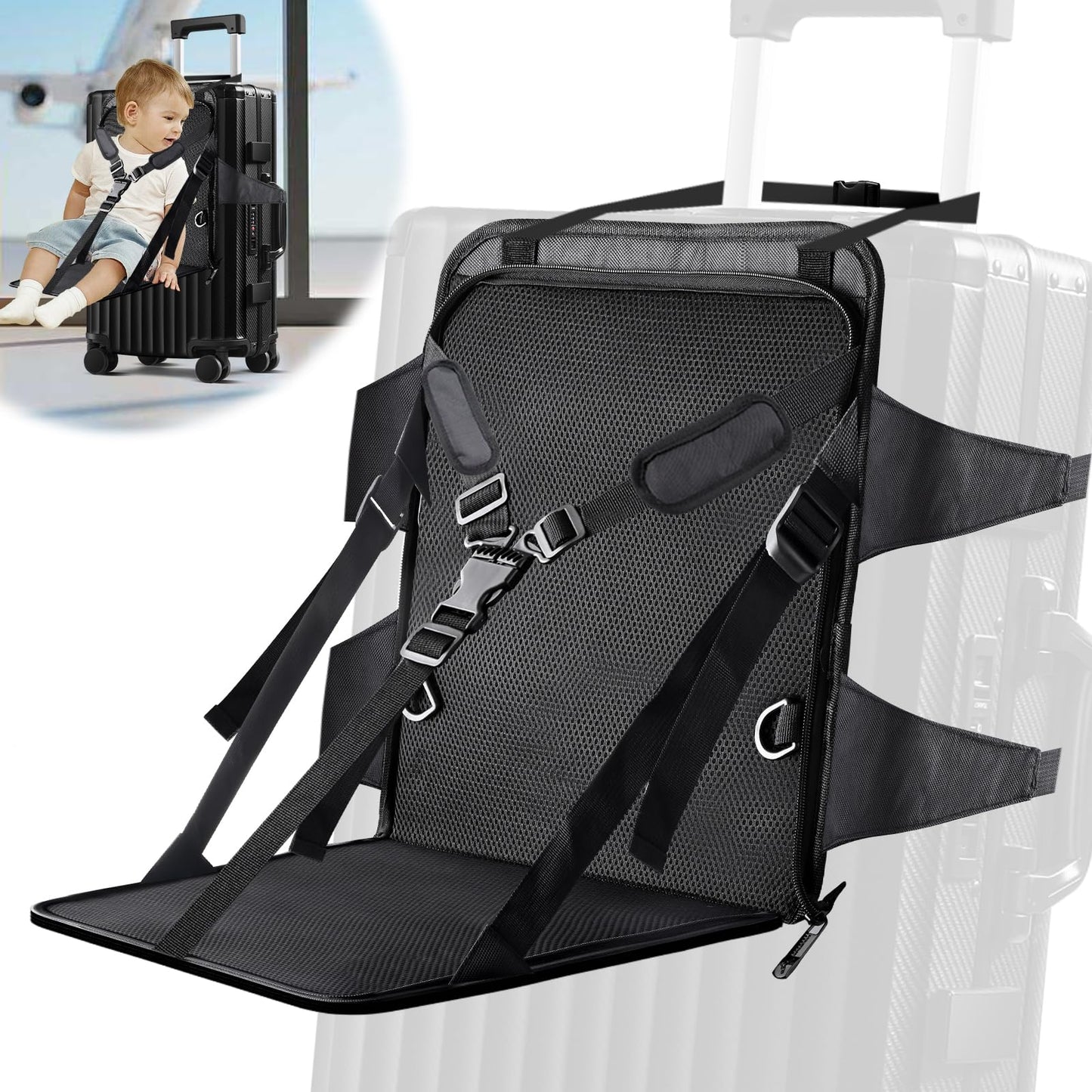 zxbaers Upgraded Kids Travel Seat Portable Luggage Seat for Toddler Kids Ride on Suitcase with Seat Belt Carry On Suitcase with Baby Seat Free Parents Hands Made Travel Easier