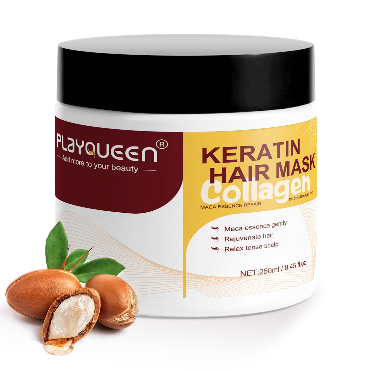PLAYQUEEN Collagen Hair Treatment Deep Repair Conditioning，Argan Oil Collagen Hair Mask Essence for Dry Damaged Hair-keratin hair mask，Suitable for all hair types，Hair Mask (8.45 oz 250ml). A