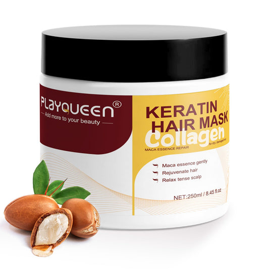 PLAYQUEEN Collagen Hair Treatment Deep Repair Conditioning，Argan Oil Collagen Hair Mask Essence for Dry Damaged Hair-keratin hair mask，Suitable for all hair types，Hair Mask (8.45 oz 250ml). A