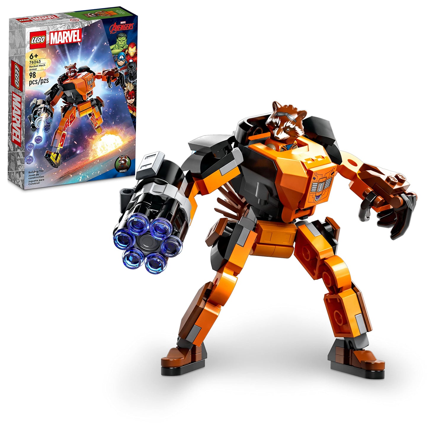LEGO Marvel Rocket Mech Armor Set 76243 Guardians of The Galaxy Racoon Buildable Action Figure Toy Avengers Collectable Gift Idea for Kids 6 Plus Years Old