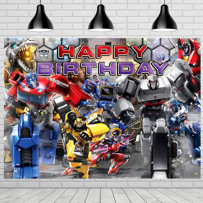 Treasures Gifted Officially Licensed Transformers Backdrop 4.25ft x 6ft - Transformers Party Decorations - Transformers Birthday Banner - Transformers Party Supplies - Transformers Birthday Backdrop