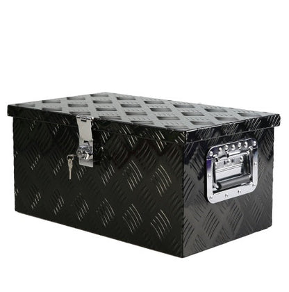 20 Inch Black Aluminum Tool Long Box 5 Bar Tread Flat Box For Truck Car Outdoor Trailer Pickup Underbody RV ATV Storage Tools Organizer With Lock Side Handle And Keys