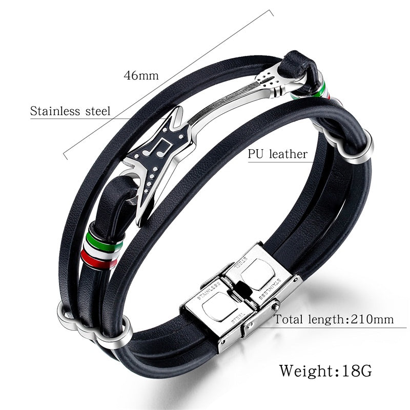 Fashion Punk Men Leather Bracelet - Guitar Design