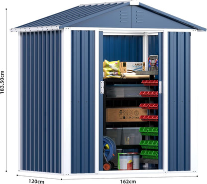 Metal Outdoor Storage Shed 5.3 FT X 4 FT, Double Sloping Roof Steel Utility Tool Shed Storage House With Door & Lock, Metal Sheds Outdoor Storage For Garden Patio Lawn,Blue