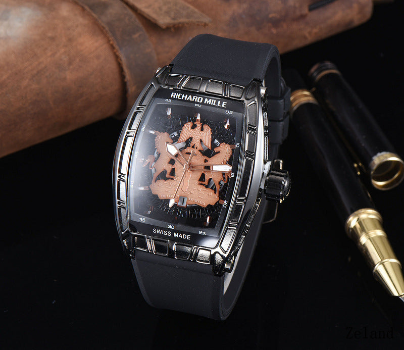 Quartz Men's Watch with Silicone Strap Ghost Head Design