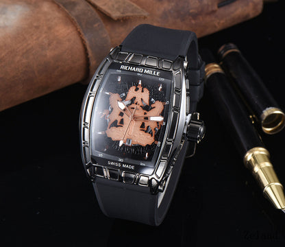 Quartz Men's Watch with Silicone Strap Ghost Head Design
