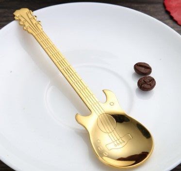 Gold-Plated Stainless Steel Guitar Coffee Spoon