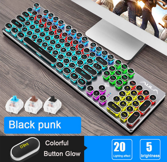 RGB Steampunk Mechanical Gaming Keyboard with Blue Switches 104 keys