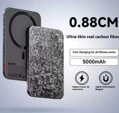 SLIM DESIGN 15W Magnetic 10000MAH Power Bank QI Wireless MAGSAFE CARBON FIBER LED INDICATOR