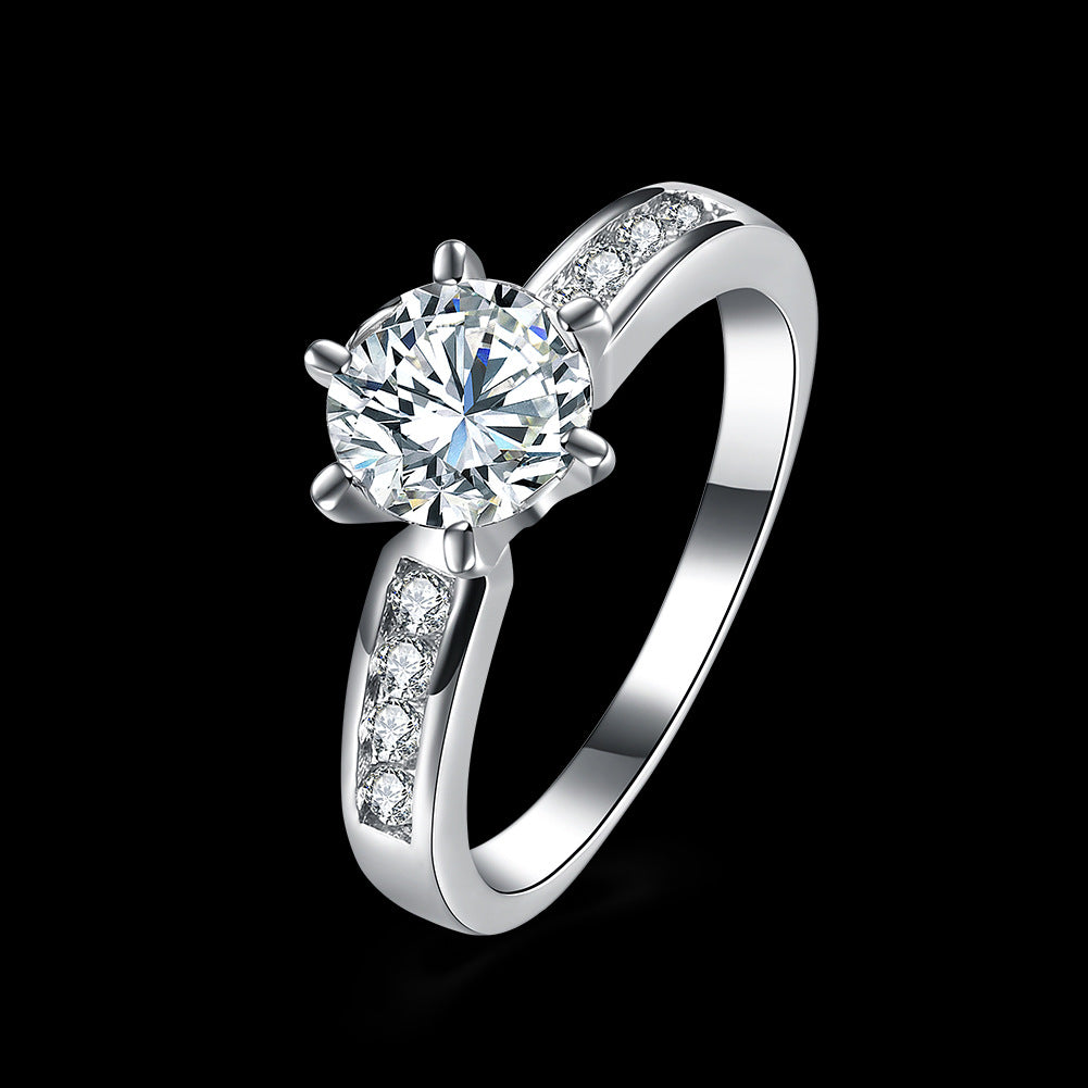Platinum Six-Prong Ring Jewelry valentine couple birthday date gift