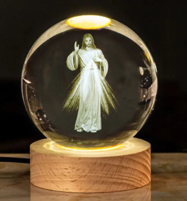 Glow Crystal Desk Ornament with wood base
