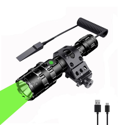 WINDFIRE Green LED Flashlight Rechargeable Green Light Tactical Flashlight Zoomable & 5 Lighting Modes Green Hunting Light Predator Light Hog Pig Coyote Light with Dual Pressure Switch