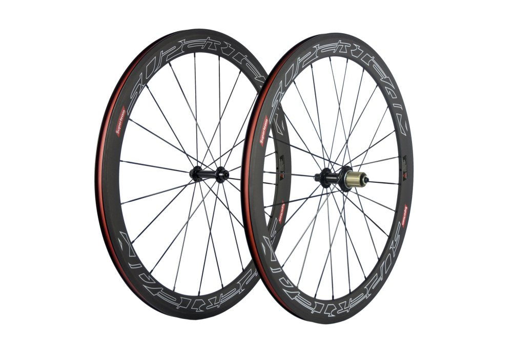 Superteam Carbon Fiber Road Bike Wheels 700C Clincher Wheelset 50mm Matte 23 Width (White Lines Decal)