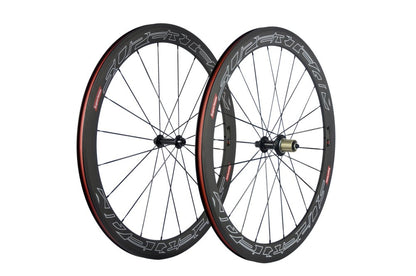 Superteam Carbon Fiber Road Bike Wheels 700C Clincher Wheelset 50mm Matte 23 Width (White Lines Decal)