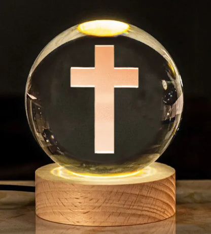 Glow Crystal Desk Ornament with wood base