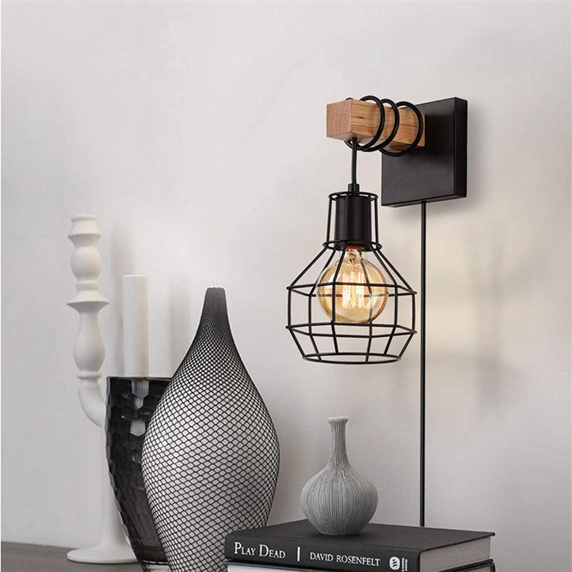 American Creative Wood Wall Light with Iron Shade