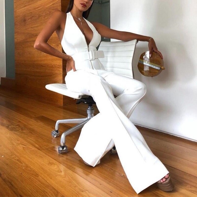 Women Woman Sexy Deep V Neck Sleeveless Jumpsuit valentine couple date night gift