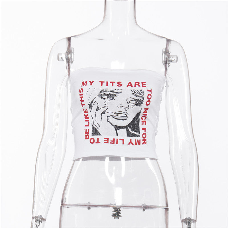 Crying Woman Print Short Sleeve T-Shirt with Round Neck