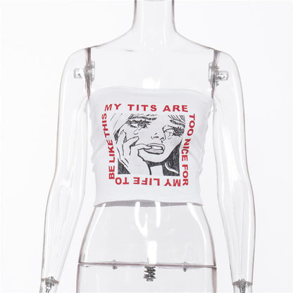 Crying Woman Print Short Sleeve T-Shirt with Round Neck