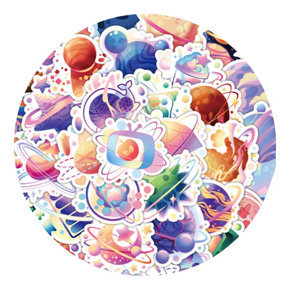 50 Pieces Cartoon Planet Stickers Vinyl Sticker Decal Decor