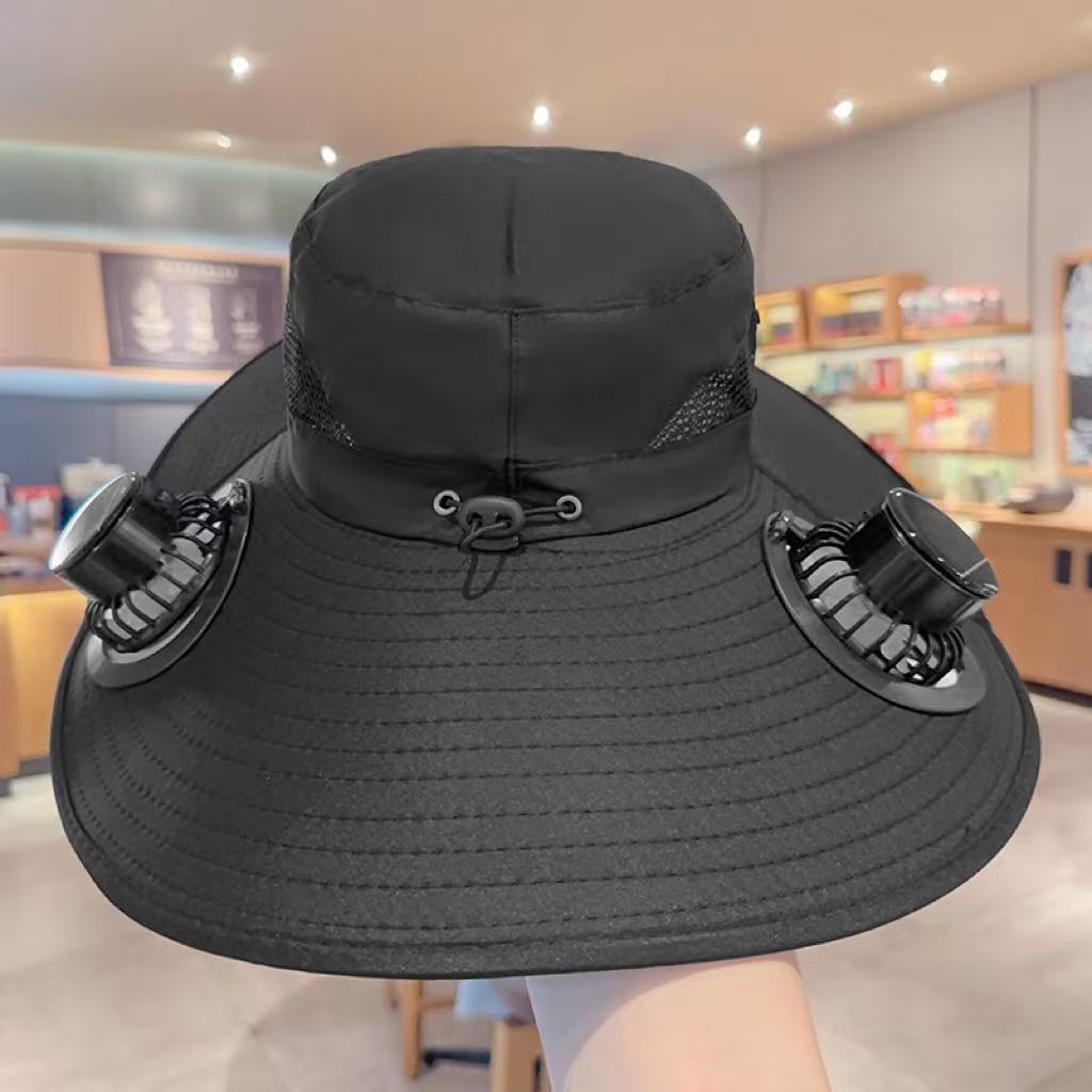 Solar Powered Fan Hat USB charging wide-brim UV protection