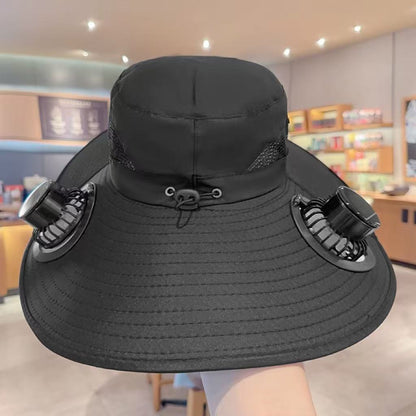 Solar Powered Fan Hat USB charging wide-brim UV protection