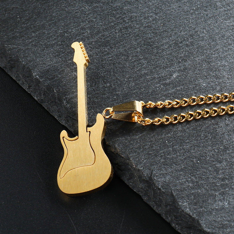 Men's Guitar Pendant Necklace - 53MM Stainless Steel