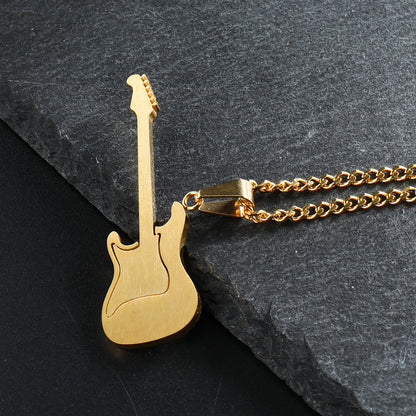 Men's Guitar Pendant Necklace - 53MM Stainless Steel