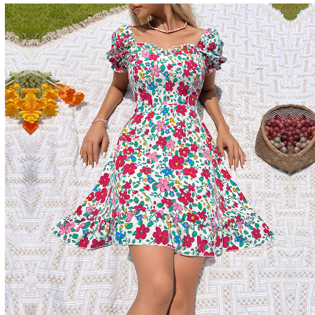 Floral Short Summer Dress Women Woman (One Piece)