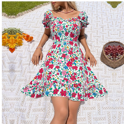 Floral Short Summer Dress Women Woman (One Piece)