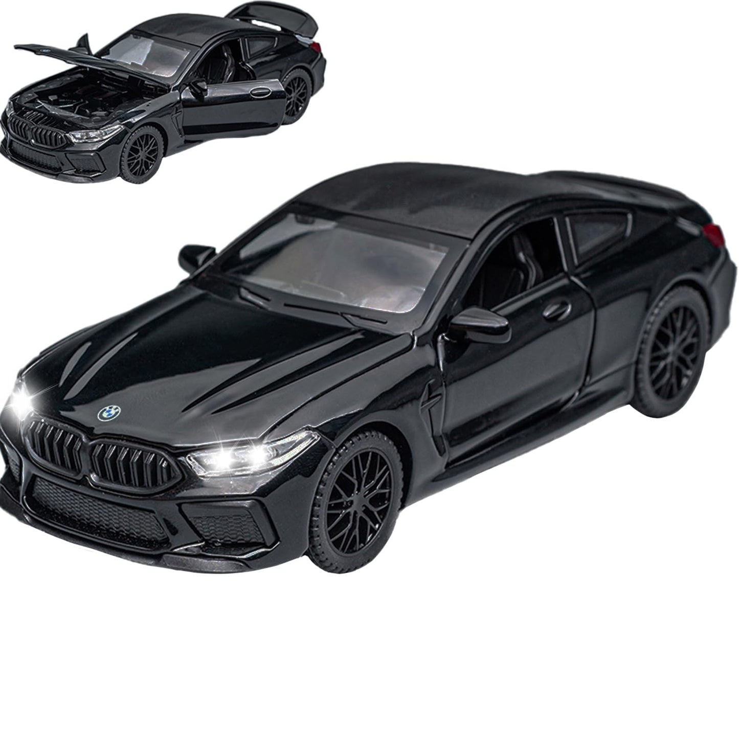 Toy Cars Compatible BMW M8 Model Car Toys Car 1/32 Metal Collect car with Light and Sound Pull Back for Boys Children Age 3 + Year Old Festival Gift(Black)