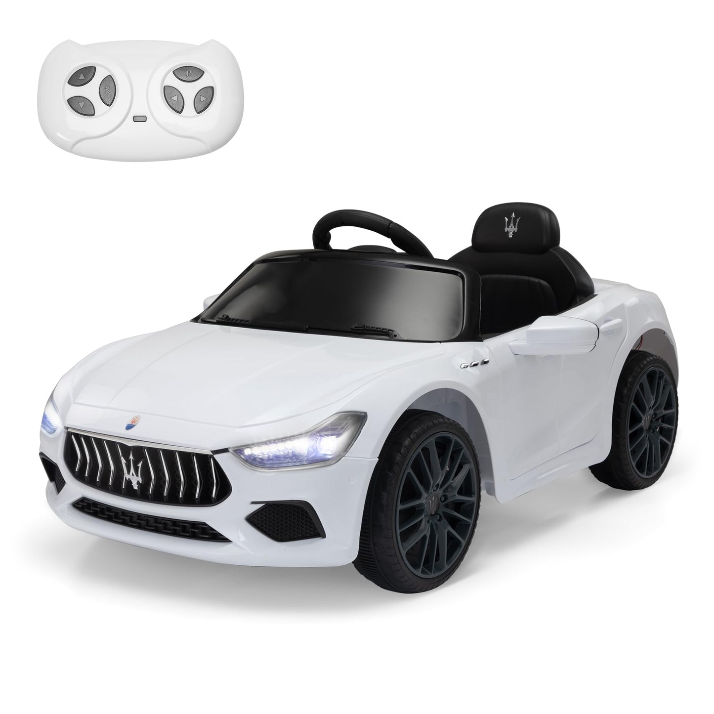 TOBBI Kids Ride on Car 12V Licensed Maserati Ghibli Electric Car for Boy Girl with Remote Control 3 Speeds Music Bright Lights MP3 USB Electric Vehicle for Kids Ages 3-6 Years White