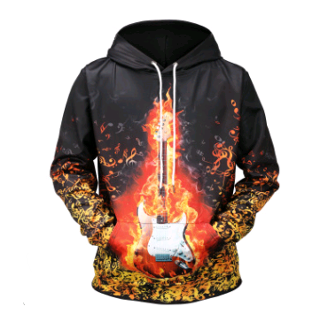 Couple's Hoodie with Creative Flame Guitar Print