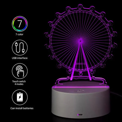 RGB Smart Touch 3D Night Light - Ferris Wheel Design