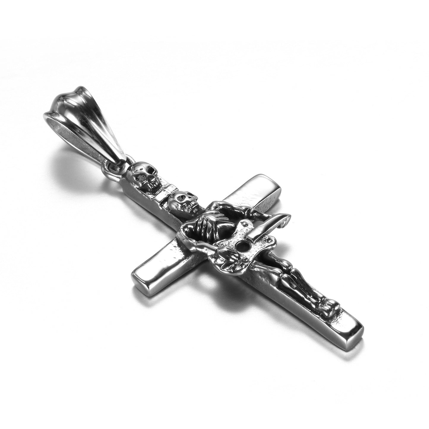 Men Punk Skull Guitar Cross Pendant Necklace Gift stainless steel