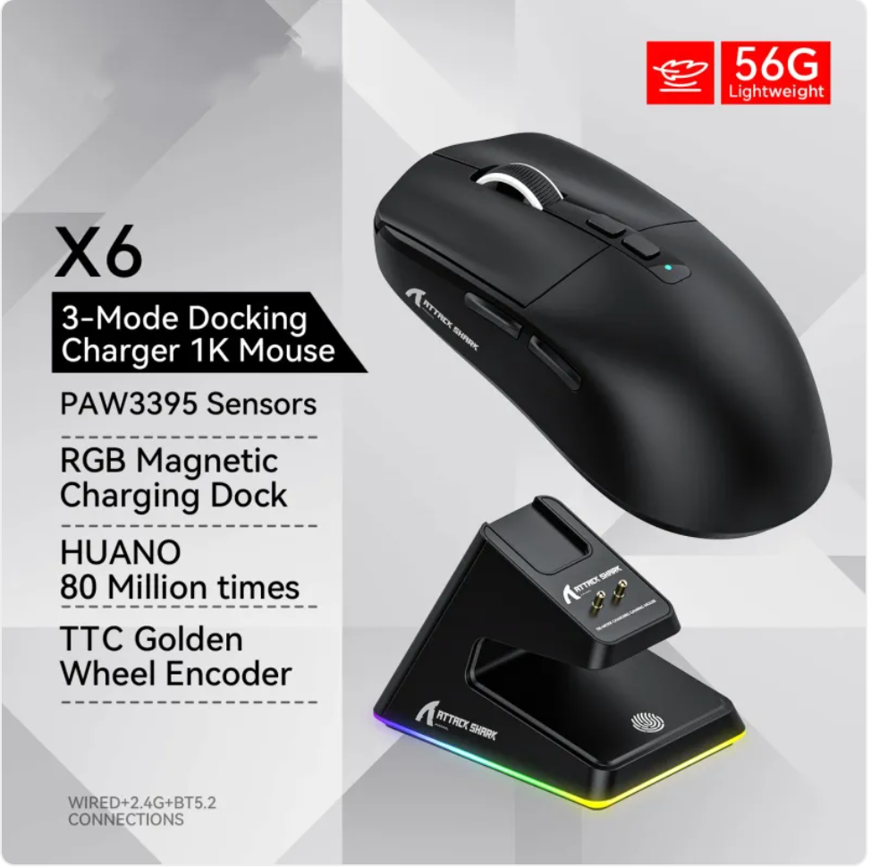 X6 Lightweight Wireless Gaming Mouse with charging dock