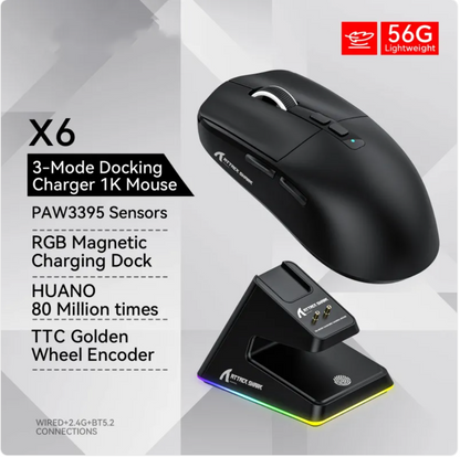 X6 Lightweight Wireless Gaming Mouse with charging dock