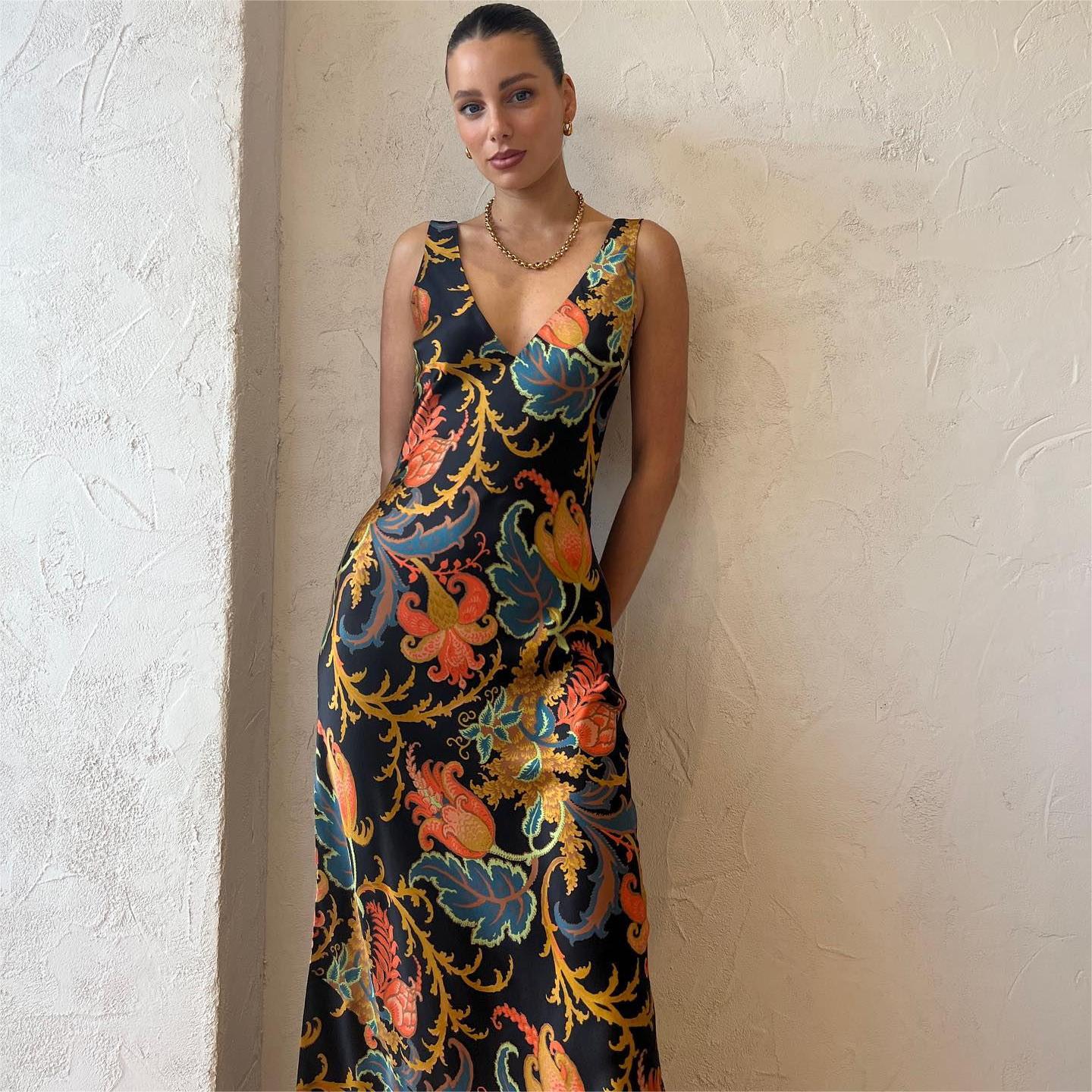 Fashionable Long Sexy Print Dress woman women date couple party