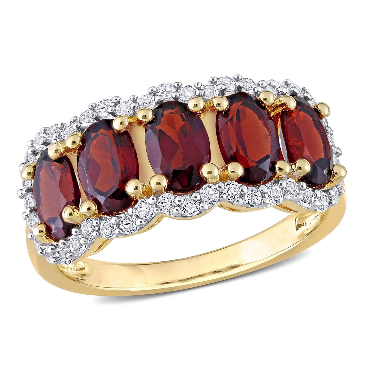 Womens 5 Gemstone Ring - Sterling Silver Ring for Women - Anillo de Mujer - Opal Citrine Quartz Amethyst Topaz Garnet - Rhodium Rose Gold Yellow Gold Plated 925 Sterling Silver - Unique Gemstone Ring (5 stone oval - Garnet - size 6)